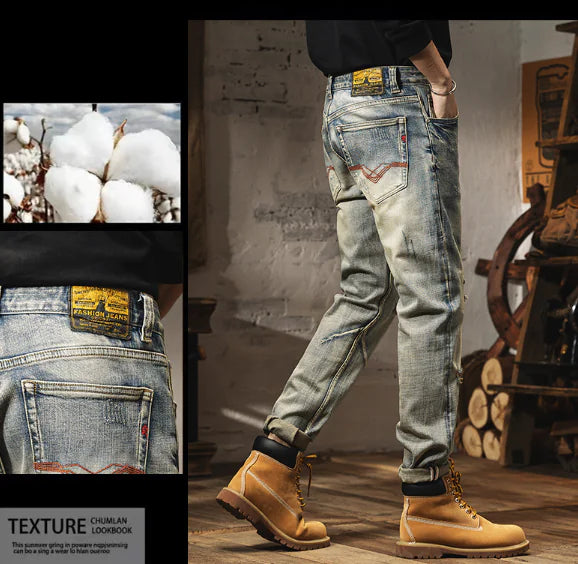 Men's Slim Fit Vintage Distressed Jeans