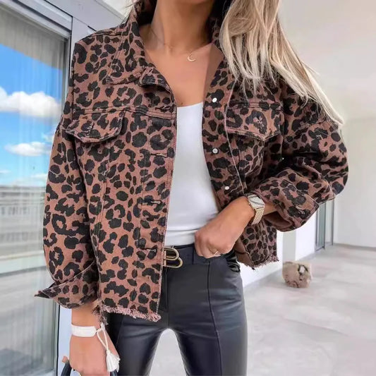 Leopard Print Y2K Denim Jacket