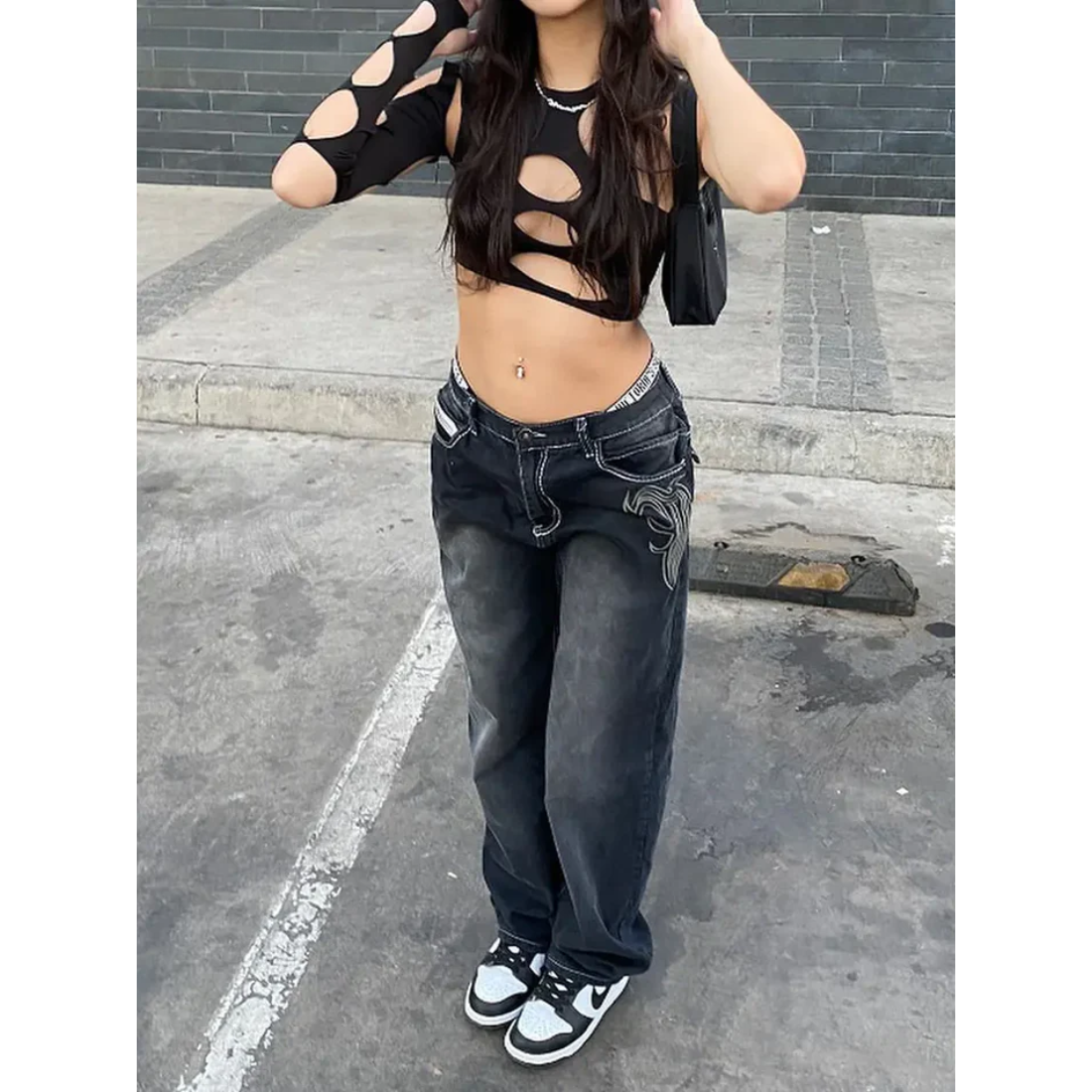 プリントカーゴジーンズ