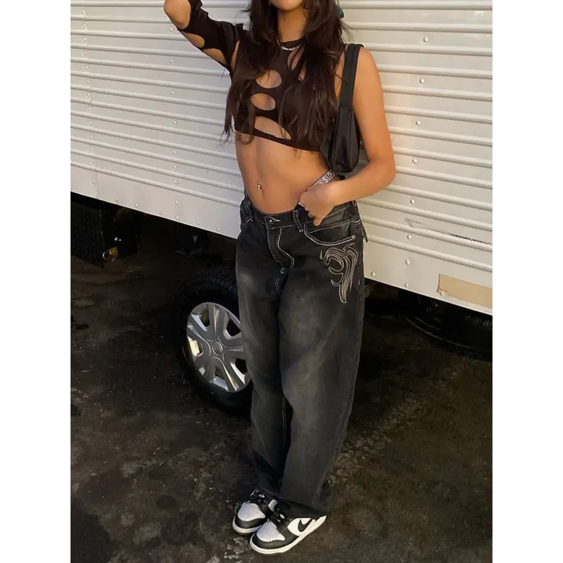 プリントカーゴジーンズ