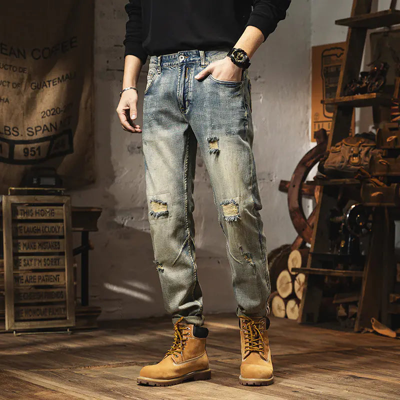 Men's Slim Fit Vintage Distressed Jeans