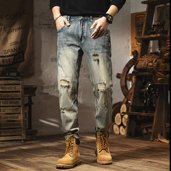 Men's Slim Fit Vintage Distressed Jeans