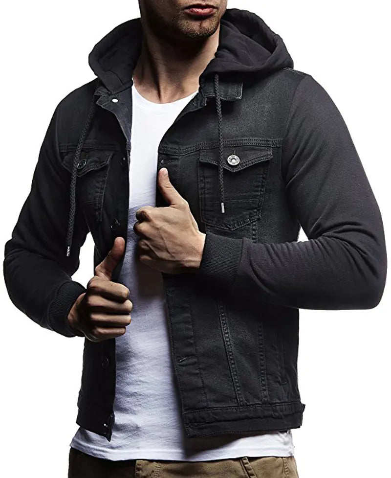 Men's Casual Knitted Hooded Denim Jacket J02