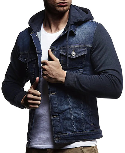Men's Casual Knitted Hooded Denim Jacket J02