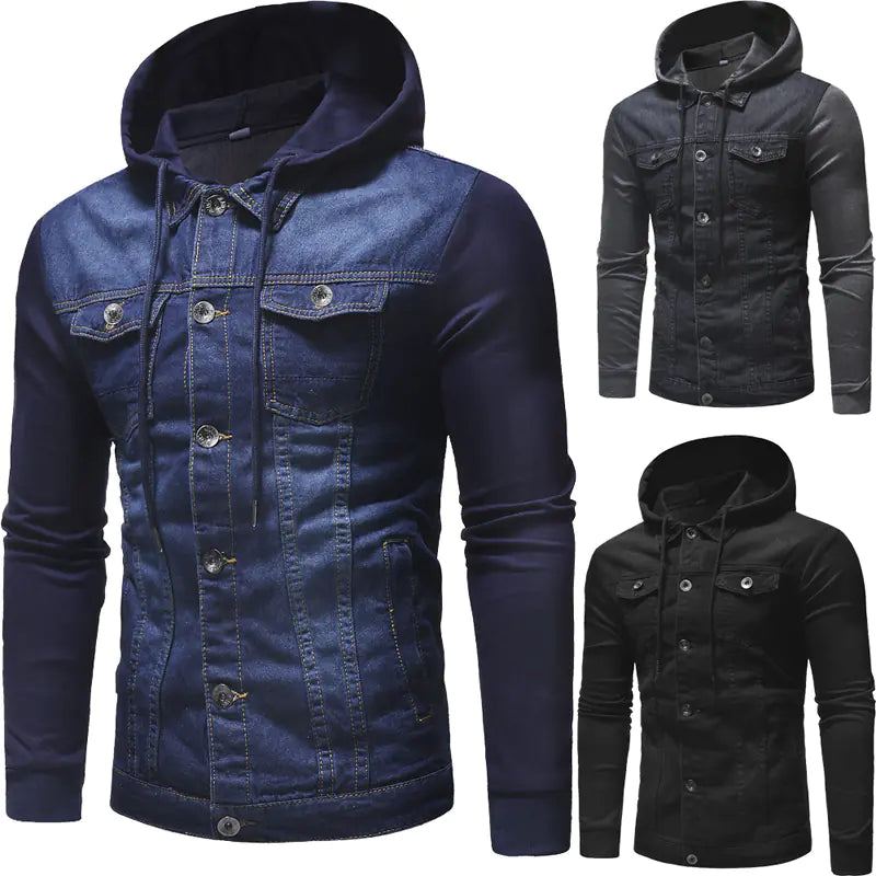 Men's Casual Knitted Hooded Denim Jacket J02