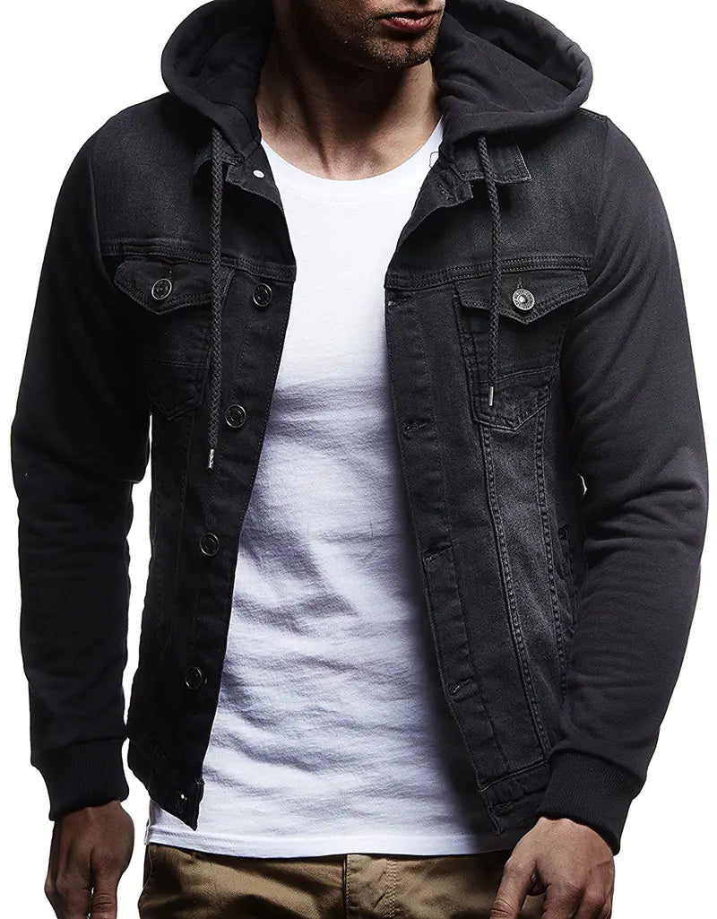 Men's Casual Knitted Hooded Denim Jacket J02