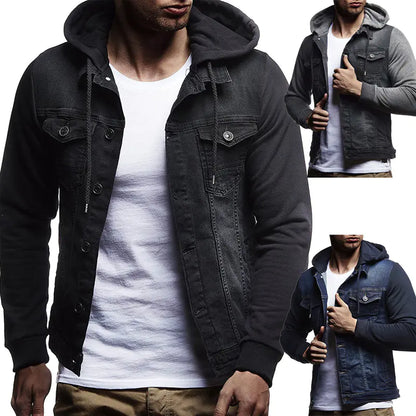 Men's Casual Knitted Hooded Denim Jacket J02