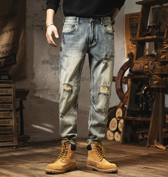 Men's Slim Fit Vintage Distressed Jeans