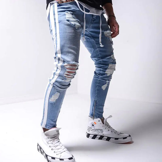 Men's Ripped Slim Fit Denim Street Pants